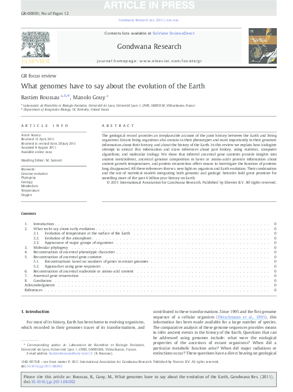 (PDF) What genomes have to say about the evolution of the Earth