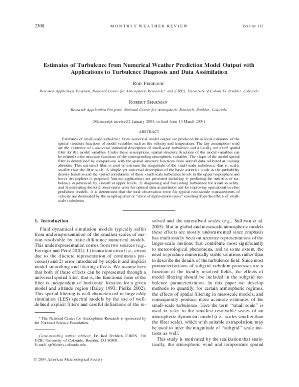 (PDF) Estimates of Turbulence from Numerical Weather Prediction Model ...