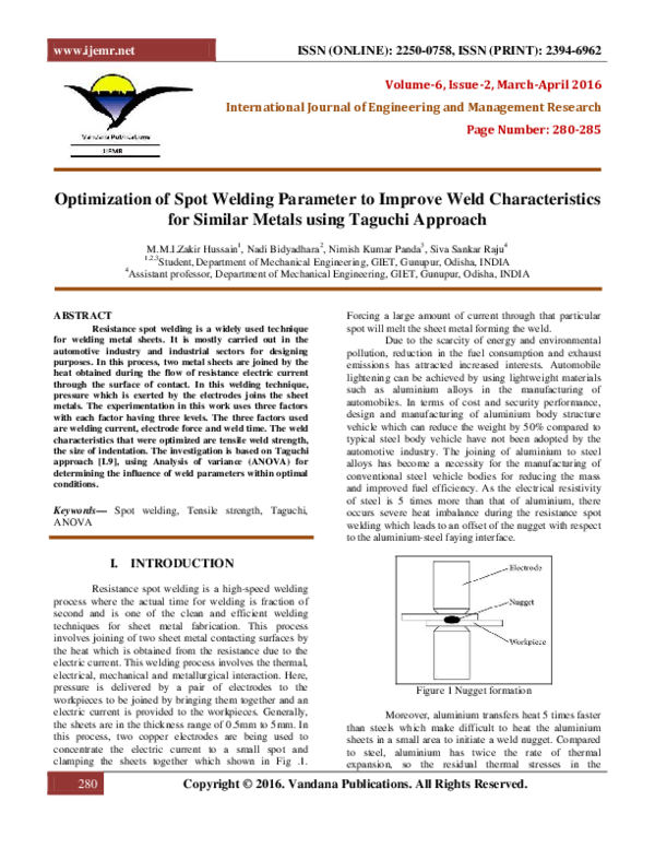 (PDF) Optimization of Spot Welding Parameter to Improve Weld