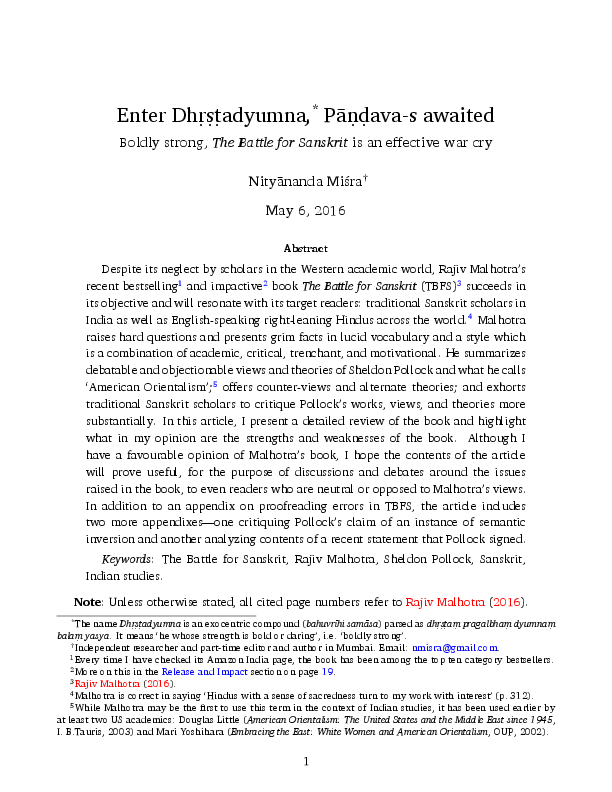 First page of “The Battle for Sanskrit Review”