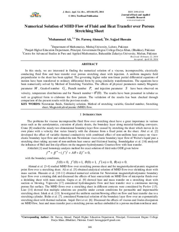 (PDF) Numerical Solution of MHD Flow of Fluid and Heat Transfer over ...