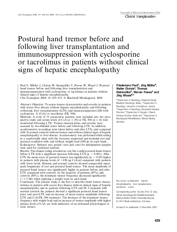 (PDF) Postural hand tremor before and following liver transplantation