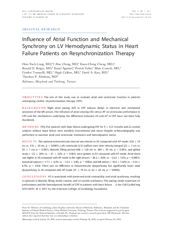 (PDF) Influence of Atrial Function and Mechanical Synchrony on LV ...