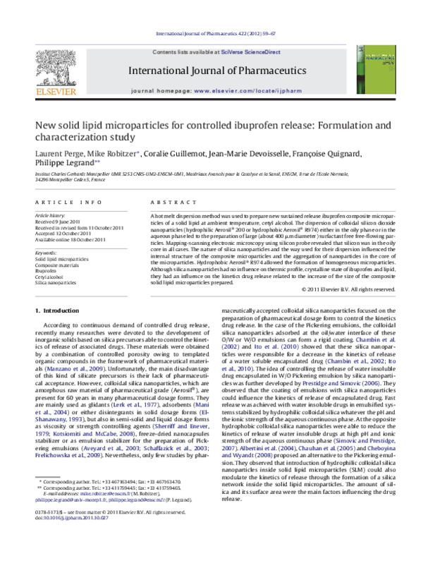 (PDF) New solid lipid microparticles for controlled ibuprofen release ...