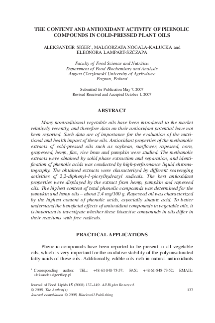 (PDF) THE CONTENT AND ANTIOXIDANT ACTIVITY OF PHENOLIC COMPOUNDS IN ...