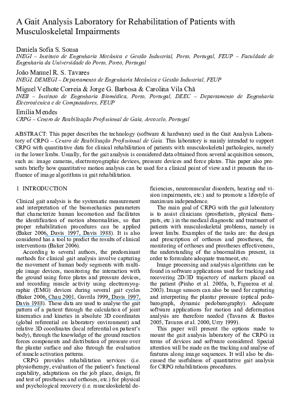 (PDF) A Gait Analysis Laboratory for Motion Rehabilitation of Patients ...