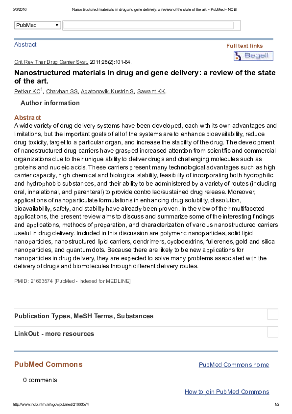 (PDF) 5/6/2016 Nanostructured materials in drug and gene delivery: a ...