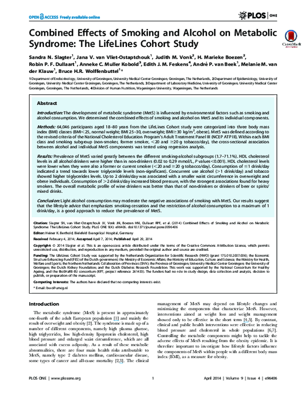 (PDF) Combined Effects of Smoking and Alcohol on Metabolic Syndrome ...
