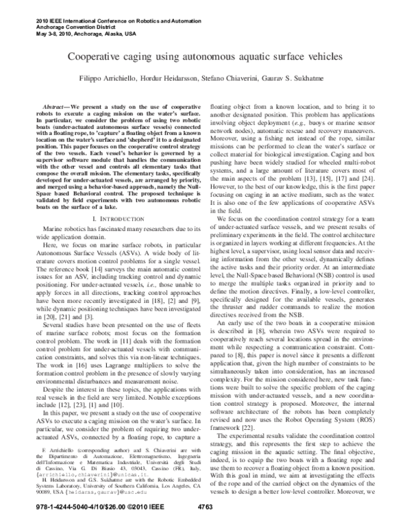 (PDF) Cooperative caging using autonomous aquatic surface vehicles
