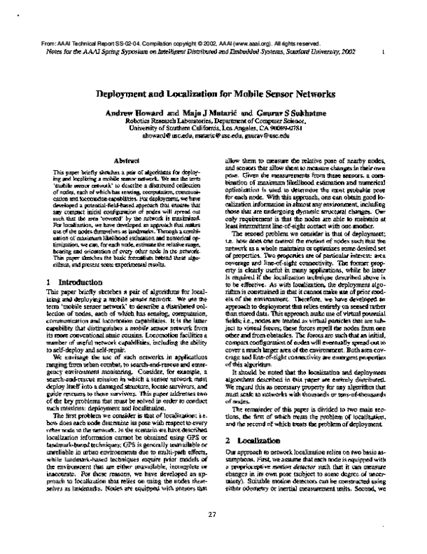(PDF) Deployment and Localization for Mobile Sensor Networks