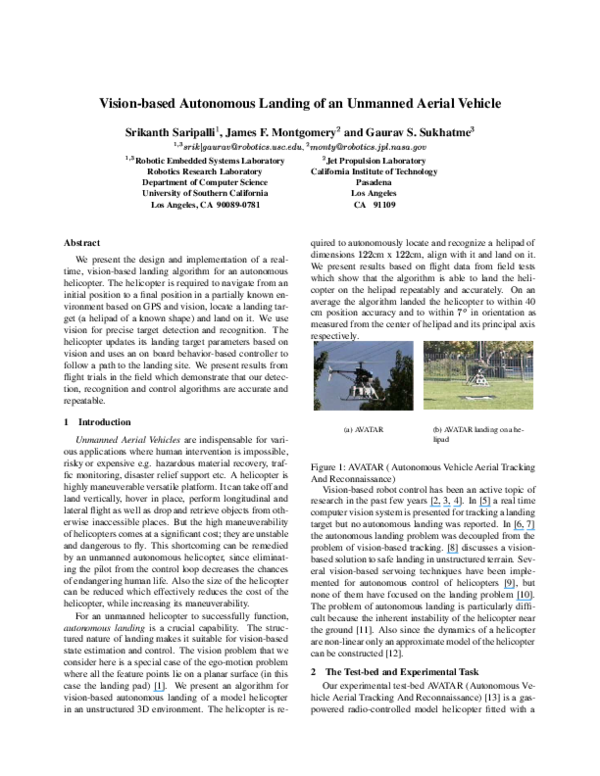 (PDF) Vision Based Autonomous Landing of an Unmanned Aerial Vehicle