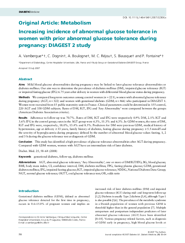 (PDF) Increasing incidence of abnormal glucose tolerance in women with ...