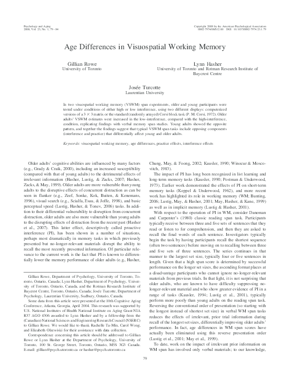 (PDF) Age differences in visuospatial working memory