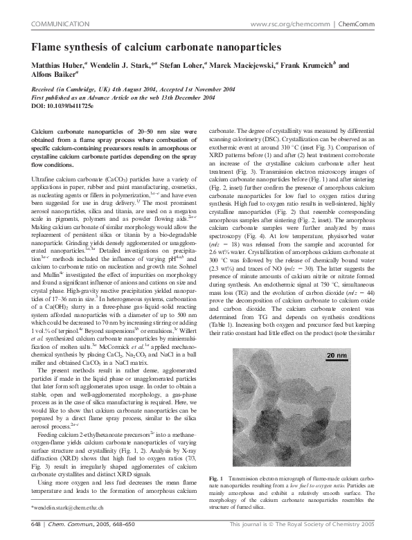 (PDF) Flame synthesis of calcium carbonate nanoparticles