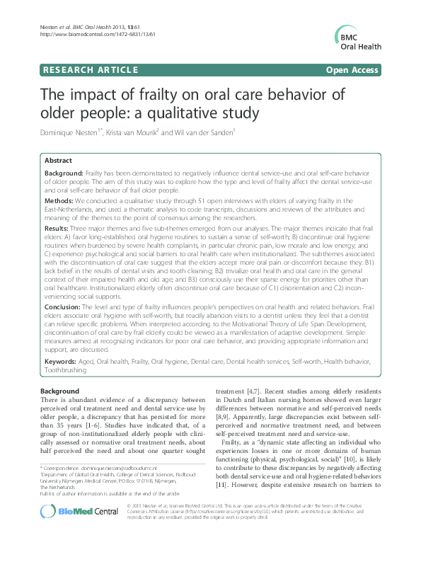 (PDF) The impact of frailty on oral care behavior of older people: a ...