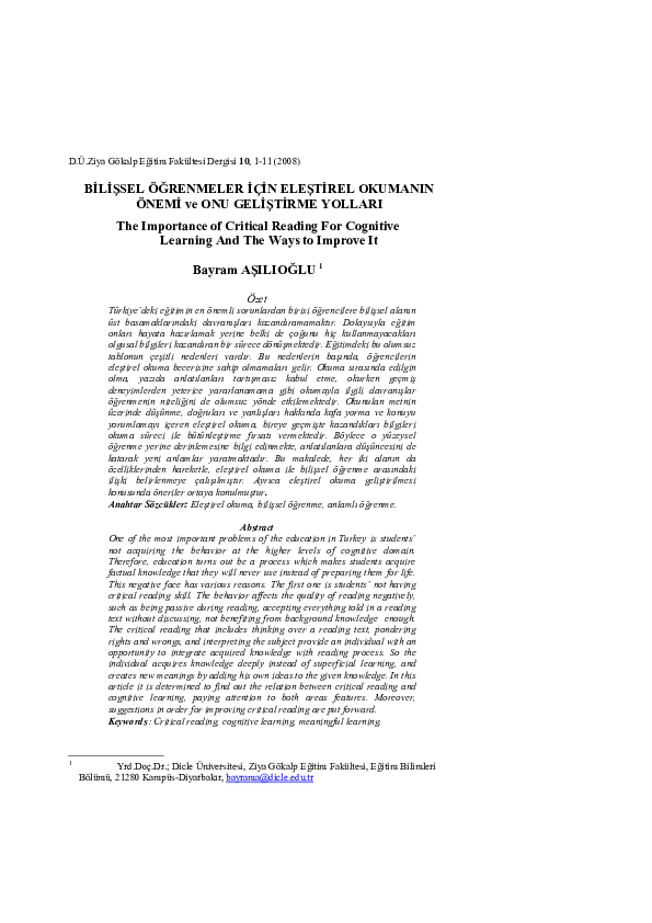  pdf the importance of critical reading for cognitive learning and the 