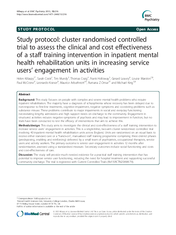 (PDF) Study protocol: a cluster randomised controlled trial of a school ...