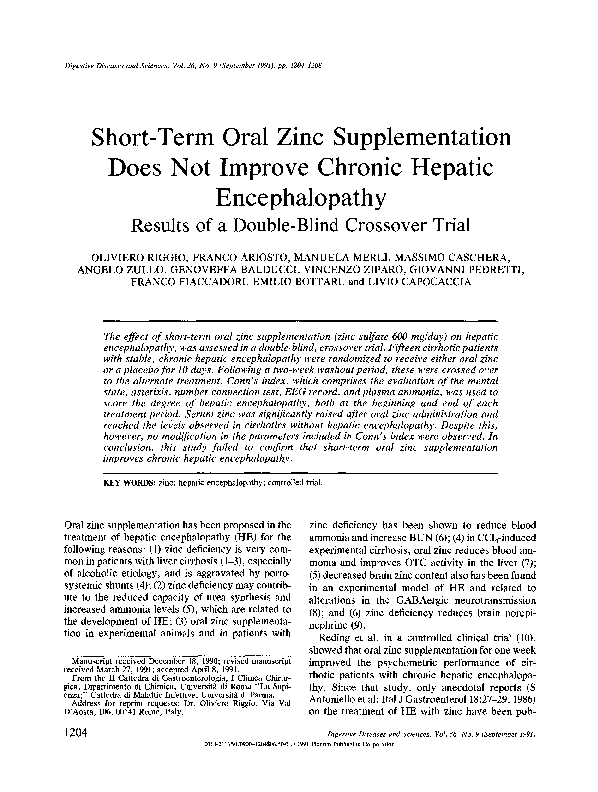 (PDF) Shortterm oral zinc supplementation does not improve chronic
