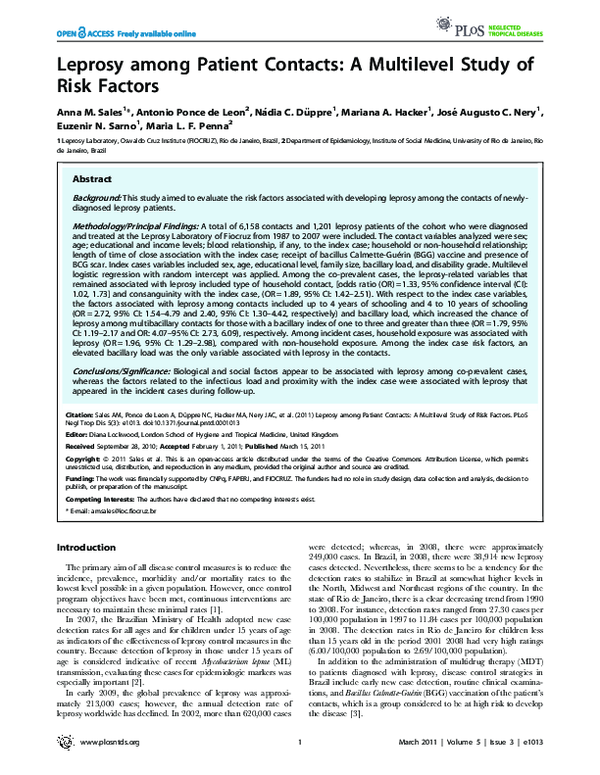 (PDF) Leprosy among Patient Contacts: A Multilevel Study of Risk Factors