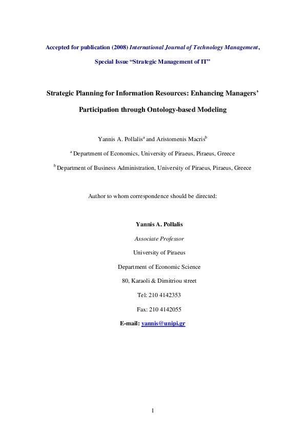 (PDF) Strategic Planning for Information Resources