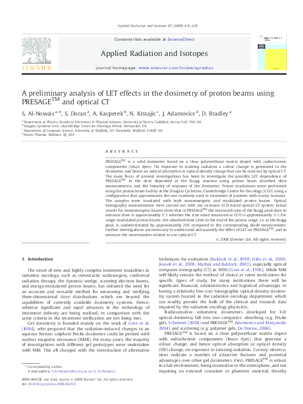 (PDF) A preliminary analysis of LET effects in the dosimetry of proton ...