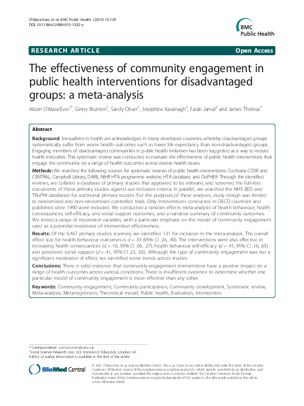 (PDF) The effectiveness of community engagement in public health ...
