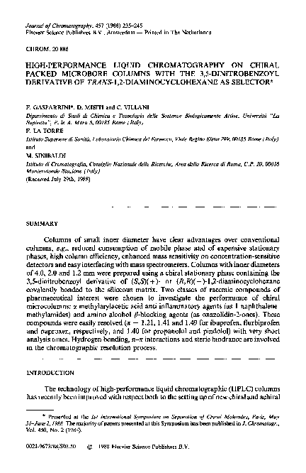 (PDF) High performance liquid chromatography on the chiral stationary ...