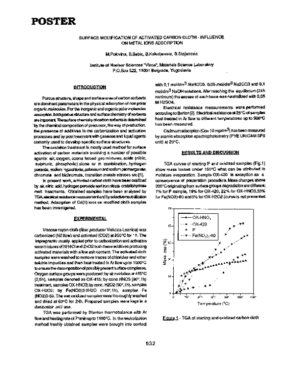 (PDF) Surface Modification of Activated Carbon Cloth-Influence on Metal ...