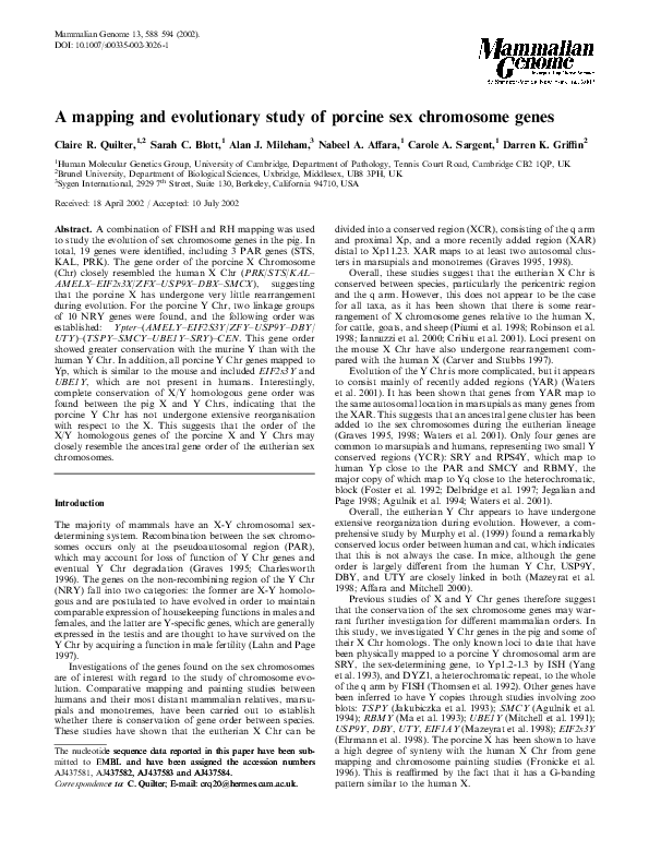 (PDF) A mapping and evolutionary study of porcine sex chromosome gene