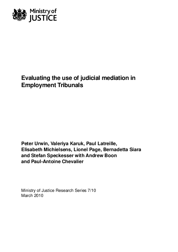 (PDF) Evaluating the use of judicial mediation in Employment Tribunals