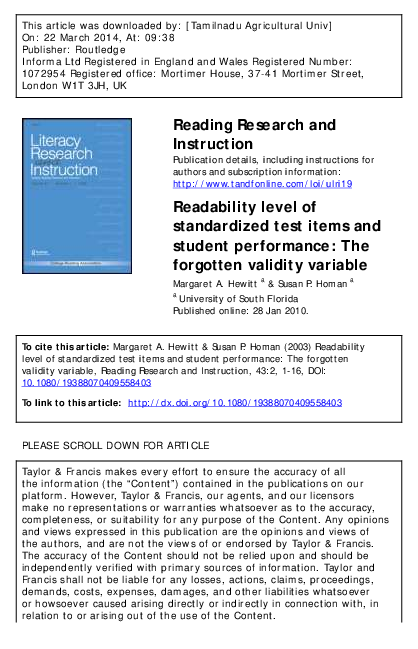 (PDF) Readability Level of Standardized Test Items and Student ...