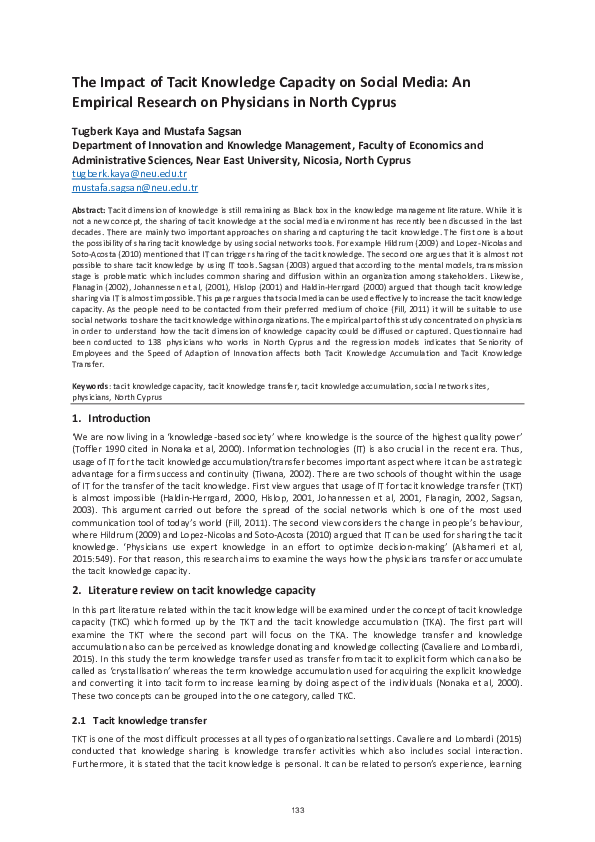 (PDF) The Impact of Tacit Knowledge Capacity on Social Media: An ...