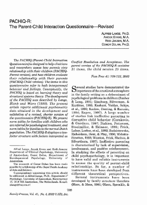 (PDF) PACHIQ-R: The Parent-Child Interaction Questionnaire-Revised