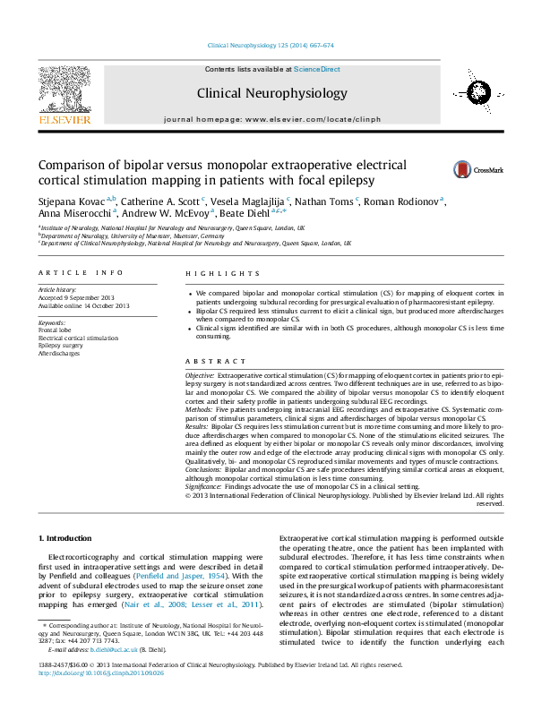 (PDF) Comparison of bipolar versus monopolar extraoperative electrical