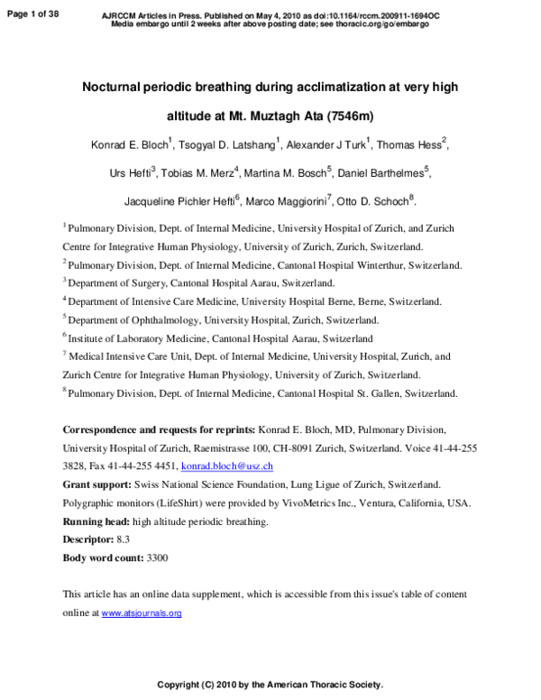 (PDF) Nocturnal Periodic Breathing during Acclimatization at Very High ...