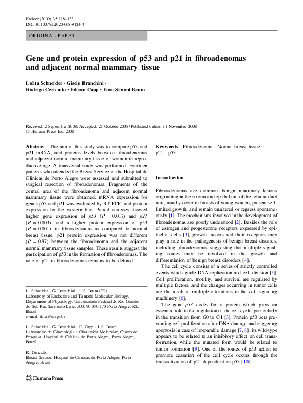 (PDF) Gene and protein expression of p53 and p21 in fibroadenomas and ...
