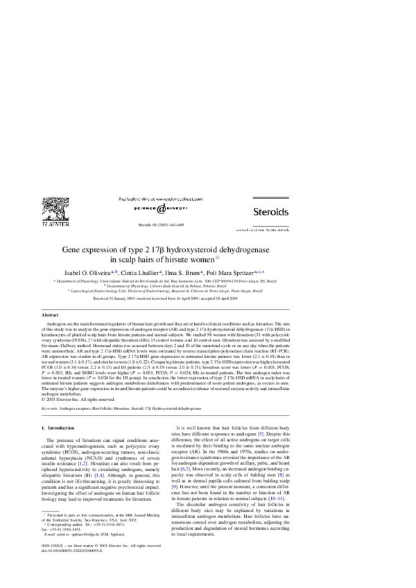 (PDF) Gene expression of type 2 17β hydroxysteroid dehydrogenase in scalp hairs of hirsute women