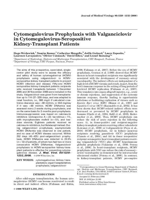 (PDF) Cytomegalovirus prophylaxis with valganciclovir in