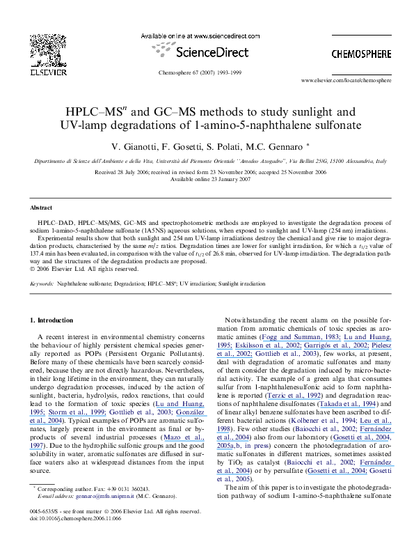 (PDF) HPLC–MSn and GC–MS methods to study sunlight and UV-lamp ...