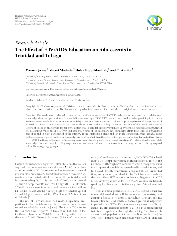 (PDF) The Effect of HIV/AIDS Education on Adolescents in Trinidad and ...