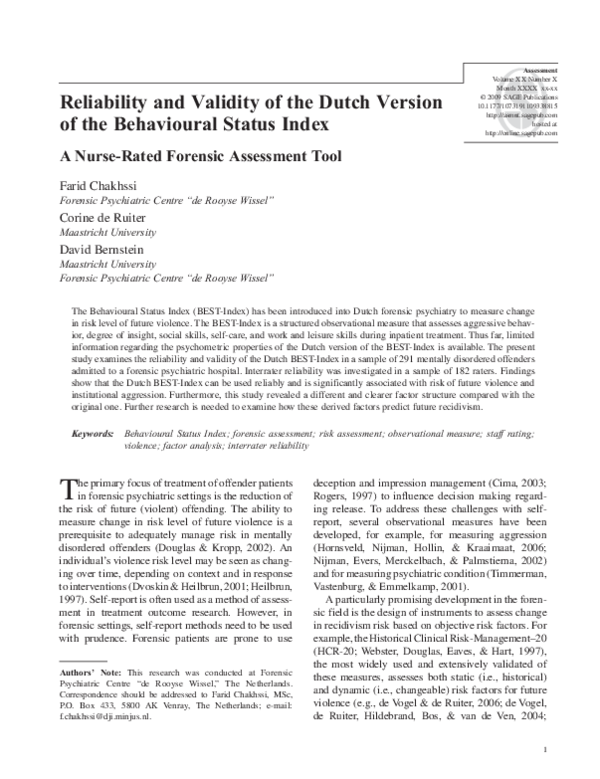 (PDF) Reliability and Validity of the Dutch Version of the Behavioural ...