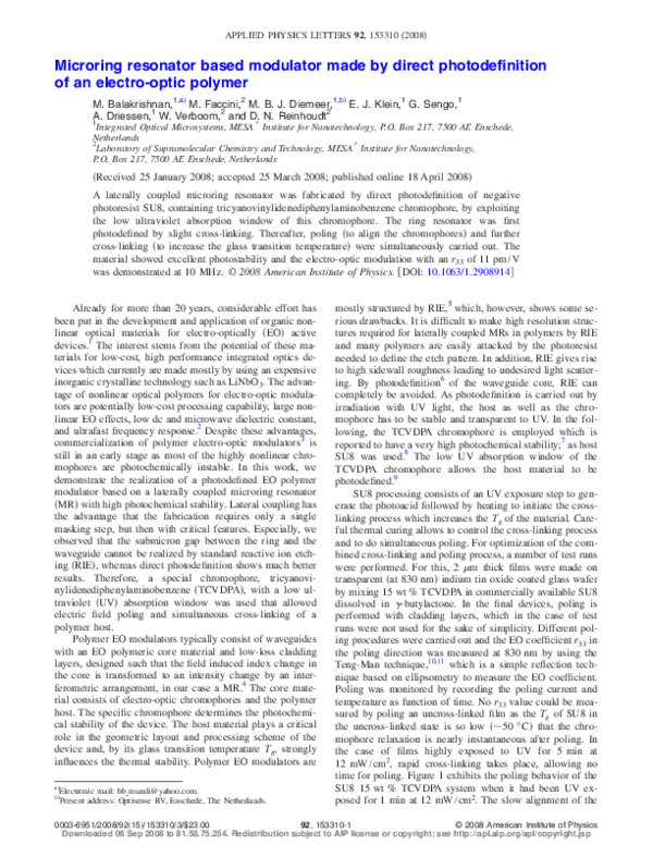 (PDF) Microring resonator based modulator made by direct ...