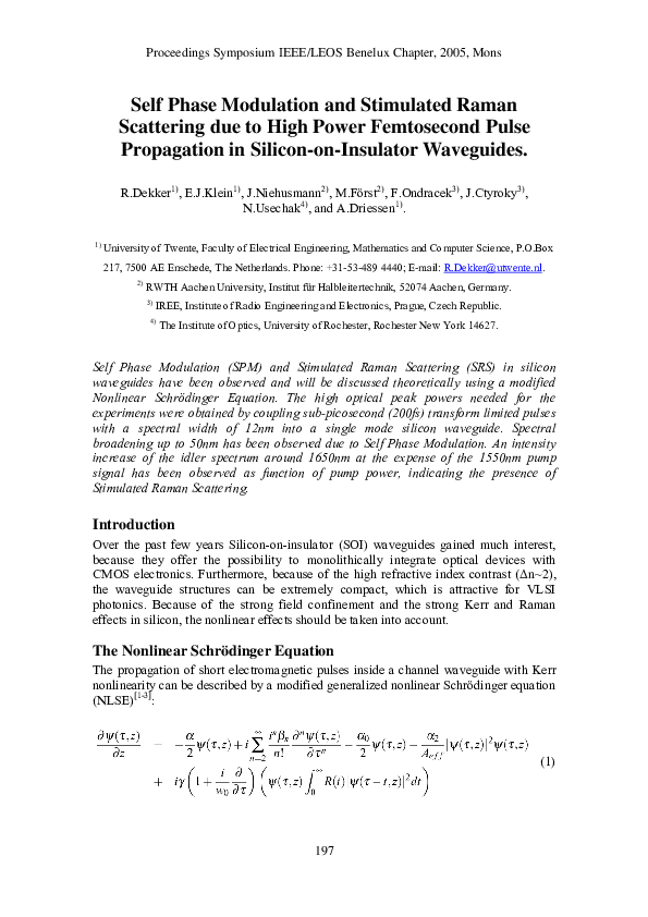 (PDF) Self Phase Modulation and Stimulated Raman Scattering due to High ...