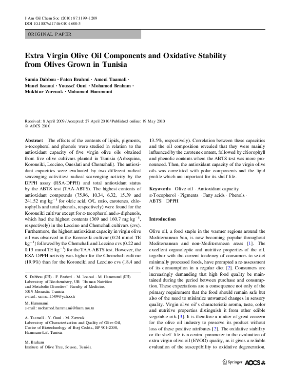 (PDF) Extra Virgin Olive Oil Components and Oxidative Stability from ...