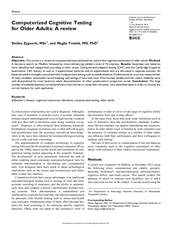 (PDF) Selfadministered Gerocognitive Examination (SAGE) David Beversdorf Academia.edu