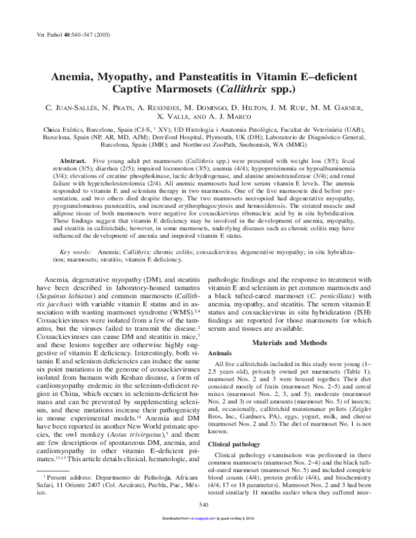 (PDF) Anemia, Myopathy, and Pansteatitis in Vitamin Edeficient