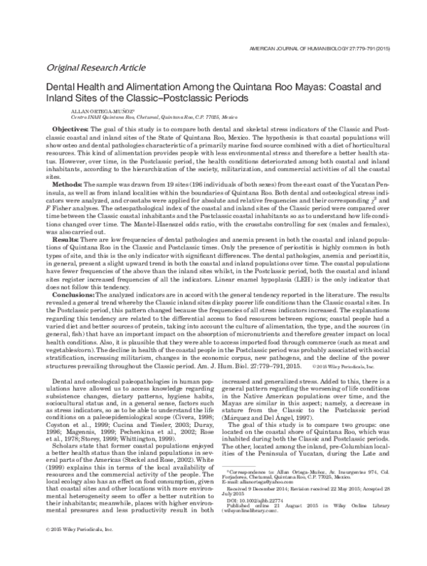 (PDF) Dental health and alimentation among the Quintana