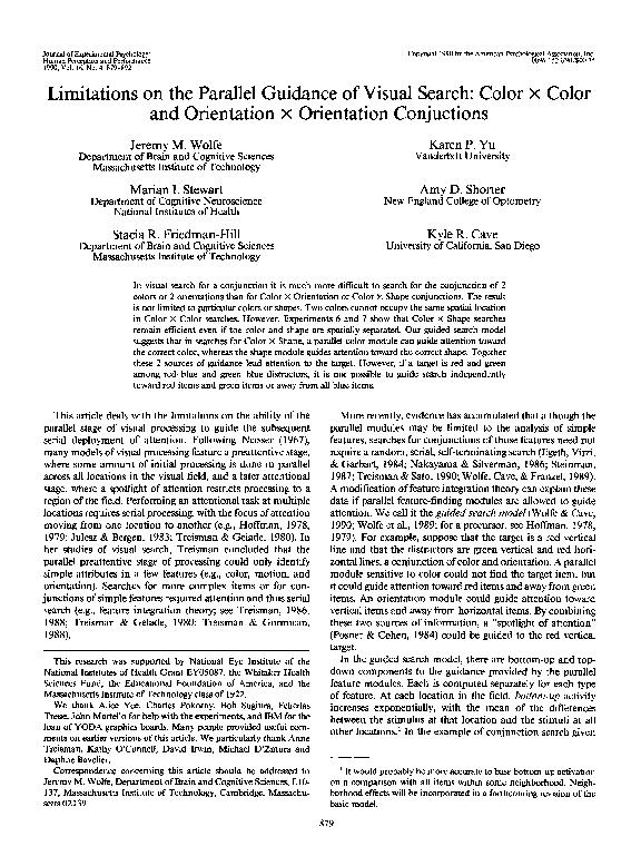 (PDF) Limitations on the parallel guidance of visual search : color × ...