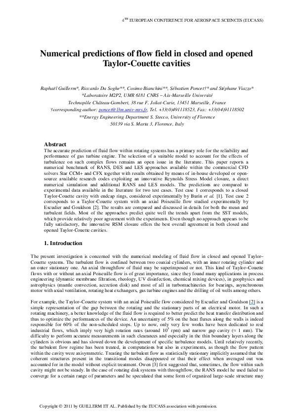(PDF) Numerical predictions of flow field in closed and opened Taylor ...