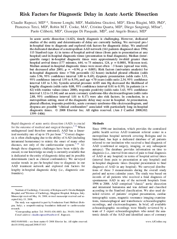 (PDF) Risk Factors for Diagnostic Delay in Acute Aortic Dissection